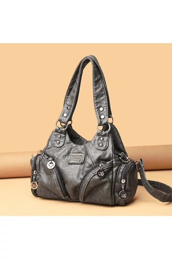  Szara torebka z PU i torba na ramię z podwójnymi uchwytami i wieloma przegródkami 29*11*22 cm