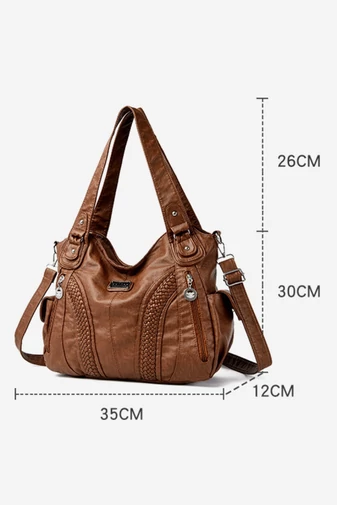  Przestronna torebka z PU i torba na ramię, brązowa, 35*12*30 cm