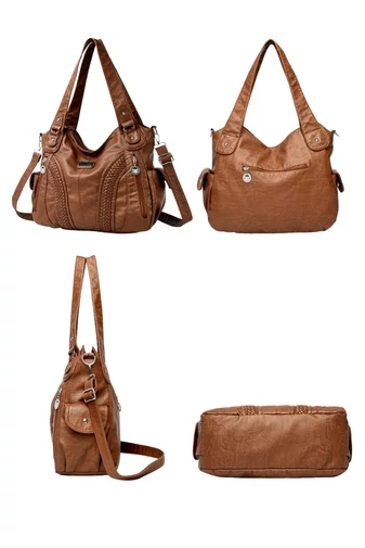  Przestronna torebka z PU i torba na ramię, brązowa, 35*12*30 cm