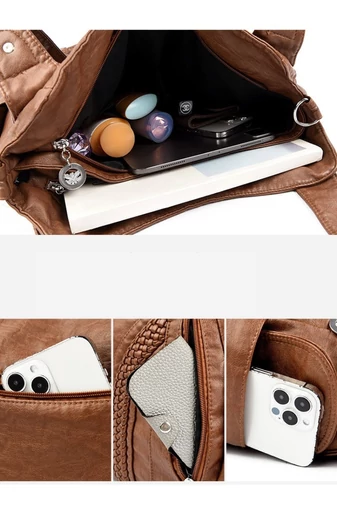  Przestronna torebka z PU i torba na ramię, brązowa, 35*12*30 cm