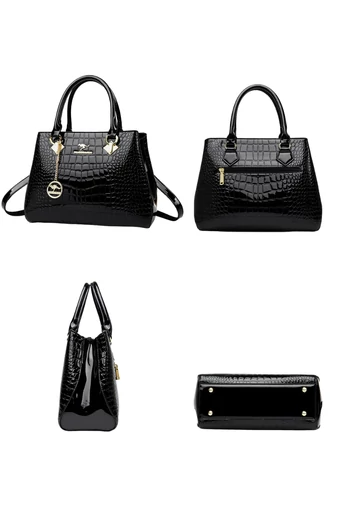  Elegancka czarna torebka z fakturą skóry krokodyla i skóry ekologicznej oraz torba na ramię 29*13*25 cm