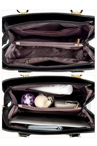  Elegancka czarna torebka z fakturą skóry krokodyla i skóry ekologicznej oraz torba na ramię 29*13*25 cm