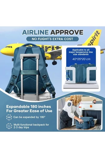  Plecak bagażu podręcznego Wizzair & Ryanair niebieski, wielofunkcyjny, z poliestru z kompresją próżniową, 40×25×20 cm