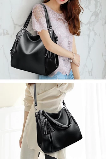  Elegancka czarna torebka z PU i torba na ramię z podwójnymi uchwytami i regulowanym paskiem 28*12*29 cm