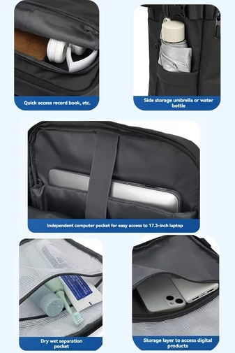  Czarny plecak podróżny z poliestru z kompresją próżniową, rozszerzalny, z przegrodą na laptopa 17,3 cala, 45*30*21 cm + pompka prezentowa