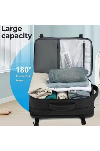  Czarny plecak podróżny z poliestru z kompresją próżniową, rozszerzalny, z przegrodą na laptopa 17,3 cala, 45*30*21 cm + pompka prezentowa