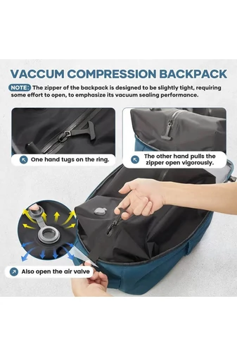 Plecak podróżny niebieski z poliestru z kompresją próżniową i funkcjonalnym designem, 45×30×20 cm