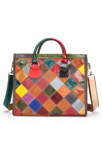  Elegancka, wielokolorowa, skórzana torba z uchwytami i paskiem na ramię, 27*33*14 cm