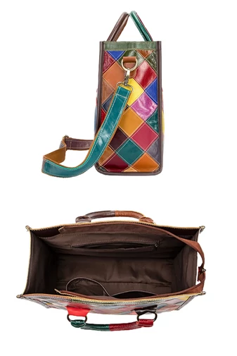  Elegancka, wielokolorowa, skórzana torba z uchwytami i paskiem na ramię, 27*33*14 cm