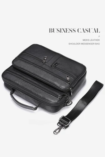  Czarna skórzana torba męska z wieloma przegródkami, 23*27*8 cm