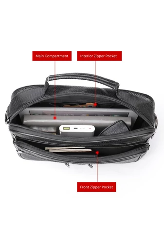  Czarna skórzana torba męska z wieloma przegródkami, 23*27*8 cm