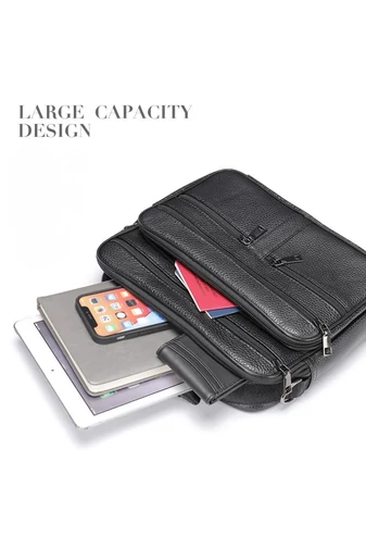  Czarna skórzana torba męska z wieloma przegródkami, 23*27*8 cm