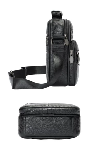  Czarna męska torba typu crossbody z prawdziwej skóry, model casualowy i elegancki, 20*17*8 cm