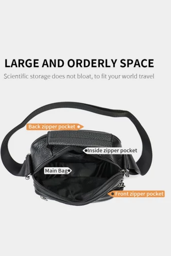  Czarna męska torba typu crossbody z prawdziwej skóry, model casualowy i elegancki, 20*17*8 cm