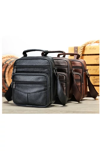  Czarna męska torba typu crossbody z prawdziwej skóry, model casualowy i elegancki, 20*17*8 cm