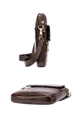 Męska brązowa torba typu crossbody z prawdziwej skóry z regulowanym paskiem 11*15*2,5 cm