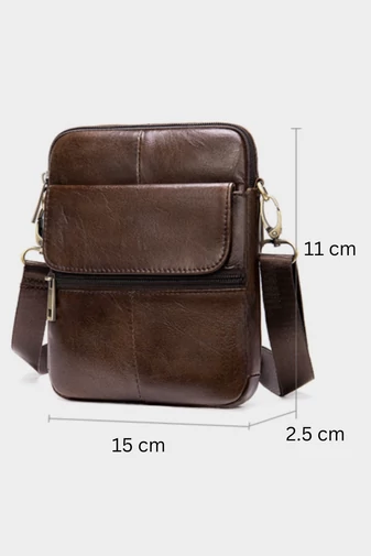 Męska brązowa torba typu crossbody z prawdziwej skóry z regulowanym paskiem 11*15*2,5 cm