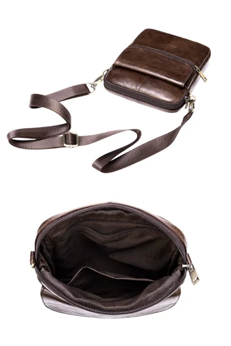 Męska brązowa torba typu crossbody z prawdziwej skóry z regulowanym paskiem 11*15*2,5 cm