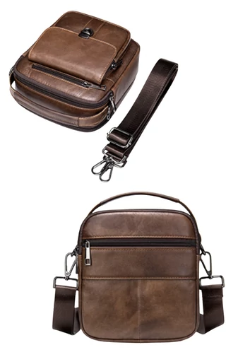  Męska ciemnobrązowa torba typu crossbody wykonana z prawdziwej skóry i z wieloma przegródkami, 17*5*18 cm