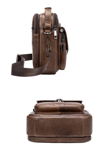  Męska ciemnobrązowa torba typu crossbody wykonana z prawdziwej skóry i z wieloma przegródkami, 17*5*18 cm