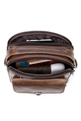  Męska ciemnobrązowa torba typu crossbody wykonana z prawdziwej skóry i z wieloma przegródkami, 17*5*18 cm