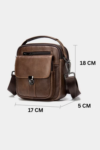  Męska ciemnobrązowa torba typu crossbody wykonana z prawdziwej skóry i z wieloma przegródkami, 17*5*18 cm