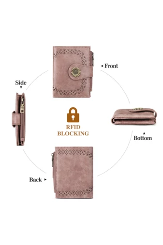  Kompaktowy turkusowo-zielony portfel z PU z ochroną RFID i eleganckim kwiatowym wzorem 12*3*9 cm