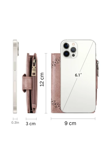  Kompaktowy turkusowo-zielony portfel z PU z ochroną RFID i eleganckim kwiatowym wzorem 12*3*9 cm