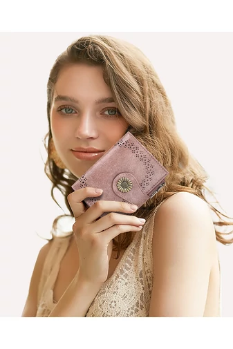  Kompaktowy turkusowo-zielony portfel z PU z ochroną RFID i eleganckim kwiatowym wzorem 12*3*9 cm