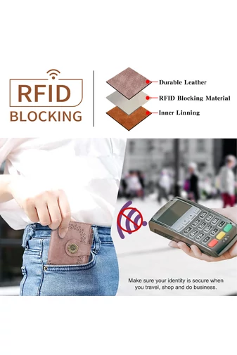  Kompaktowy turkusowo-zielony portfel z PU z ochroną RFID i eleganckim kwiatowym wzorem 12*3*9 cm