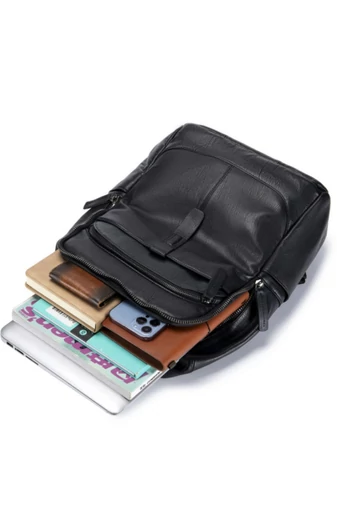  Elegancki plecak podręczny Wizzair Ryanair wykonany z czarnej skóry naturalnej, miejsce na laptopa, 38*29*13 cm