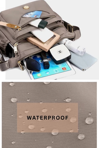  Khaki wodoodporna torba na ramię z poliestru z wieloma przegródkami, 21*26*11 cm