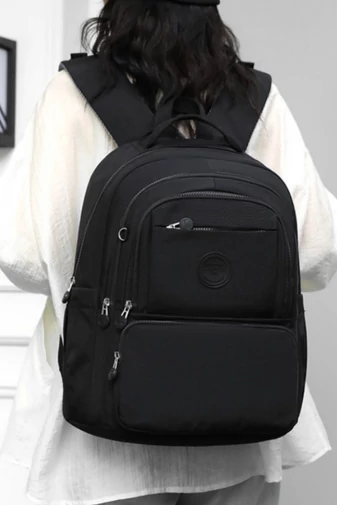  Wodoodporny plecak na laptopa z poliestru, czarny, 36*19*45 cm