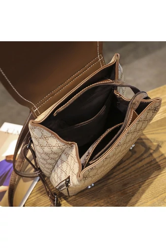  Elegancki damski plecak w kolorze brązowym z klasycznym wzorem ze skóry PU 28*24*13 cm