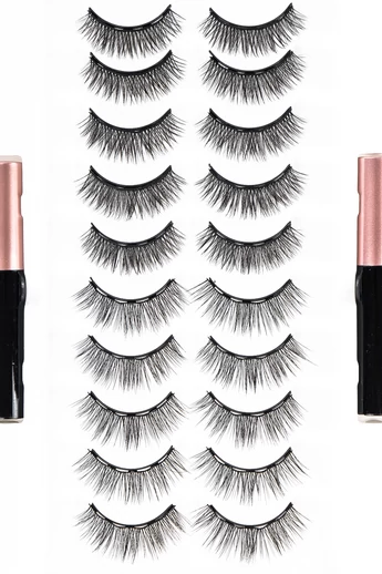 Zestaw 10 par sztucznych rzęs dwóch różnych typów z magnetycznym tuszem i aplikatorem