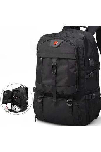  Czarny plecak turystyczny Bonluo z solidnego materiału z rozszerzalną przestrzenią (58x38x20 cm)