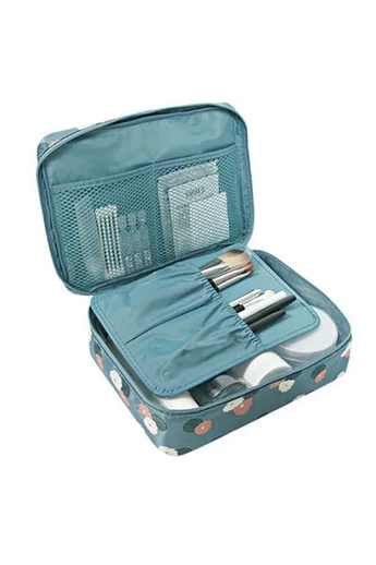  Kosmetyczka BONLUO w kolorze niebieskim z kwiatowym wzorem, wymiary 21*18*7,5 cm