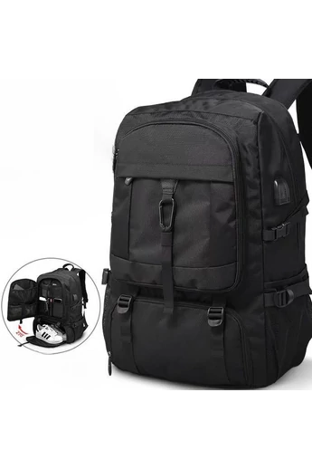  Czarny plecak turystyczny Bonluo z solidnego materiału z rozszerzalną przestrzenią (46x30x20 cm)