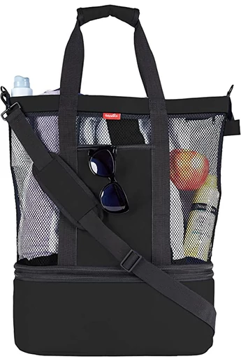  Torba plażowa Bonluo z czarnej siatki z jedną izolowaną przegrodą (50*40*15 cm)