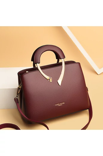  Torebka Bonluo wiśniowa na ramię ze złotymi zdobieniami z imitacji skóry 21x27x13 cm