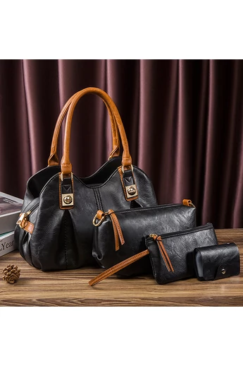 Zestaw torebek Bonluo Premium Quality z czarnej skóry ekologicznej (4 sztuki)