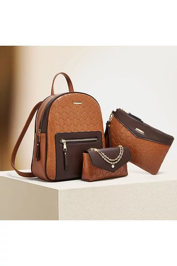  Zestaw plecaków Bonluo Premium Quality Faux Leather w kolorze jasnobrązowym / ciemnobrązowym (3 szt.)