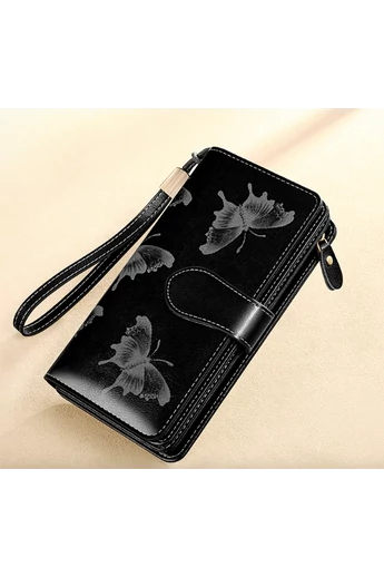  Portfel/torebka damska Bonluo z czarnej skóry naturalnej, rozmiar (19*10*3 cm)