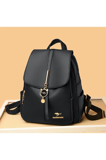 Plecak damski Bonluo czarny z imitacji skóry z ozdobą w kształcie głowy kotka, 30×25×13 cm