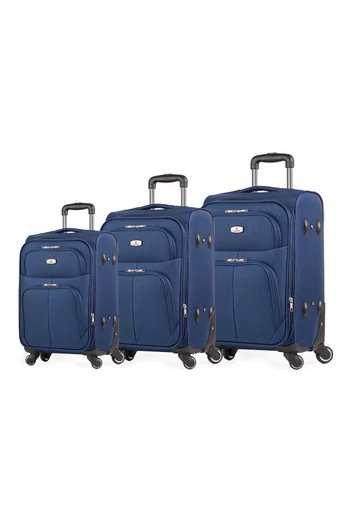 Zestaw 3 walizek o miękkich ściankach, kolor ciemnoniebieski, rozszerzalny (4 koła)