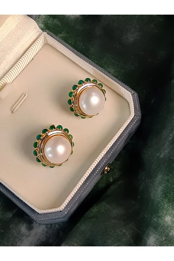  Złote miedziane kolczyki damskie z naturalnymi perłami
