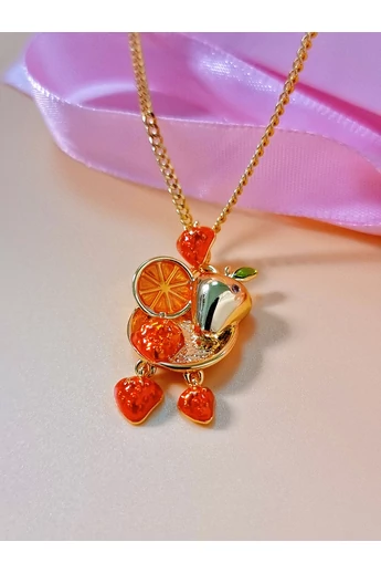  Złoty łańcuszek miedziany damski ze wzorem truskawkowym