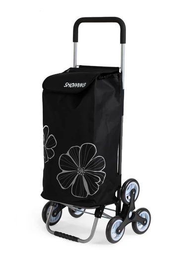  Czarny wózek sklepowy z kwiatowym wzorem, składany, z 6 kółkami, wymiary 120*45*35 cm