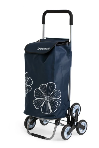 Ciemnoniebieski wózek sklepowy z kwiatowym wzorem, składany, z 6 kółkami, rozmiar 120*45*35 cm