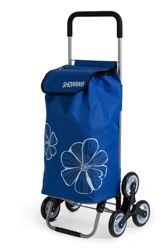  Jasnoniebieski wózek sklepowy z kwiatowym wzorem, składany, z 6 kółkami, rozmiar 120*45*35 cm